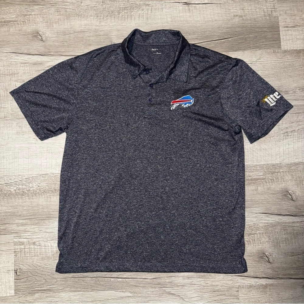 Rare Buffalo Bills Miller Lite Polo Embroidered Logos Gray Sport-Tek Mens Large